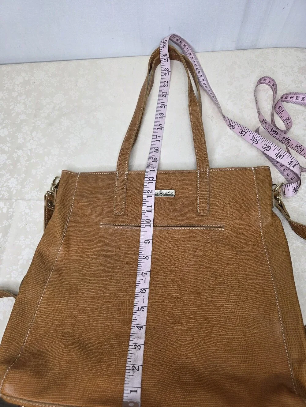 Planner Perfect Brown Lizard Embossed Leather Convertible Tote Crossbody Bag